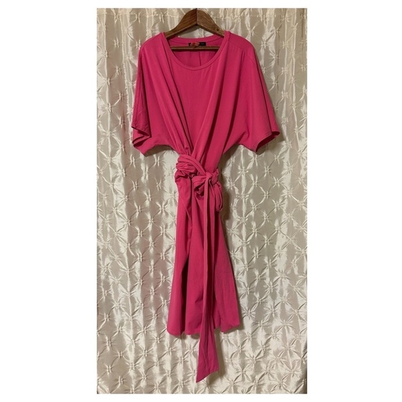 Eloquii Pink Cross Front Wrap Flutter Sleeve Dress - Picture 2 of 12